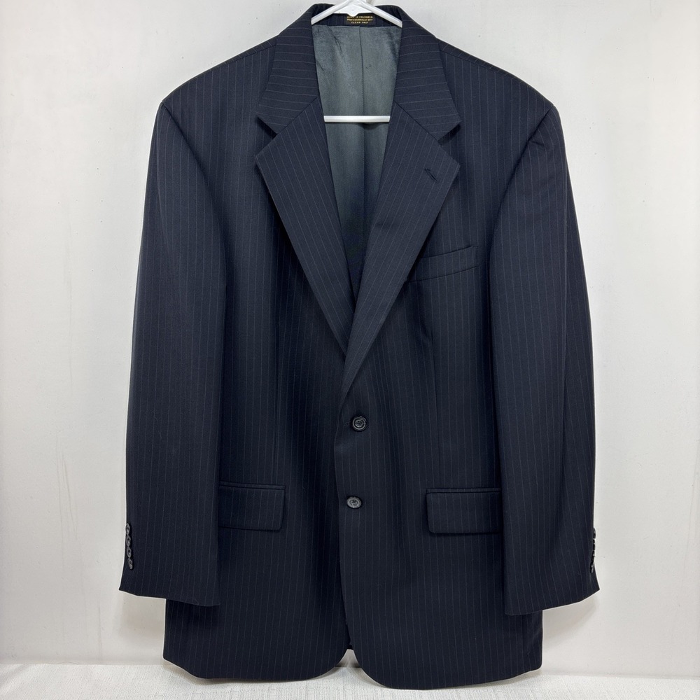 Oscar De La Renta Cashmere Wool Blend‎ Navy Pinstripe Blazer Suit Jacket 42L EUC